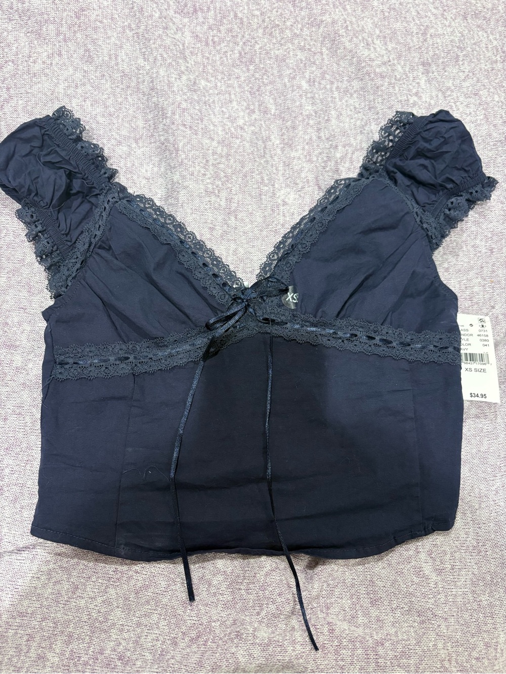 NWT L.A. Hearts Navy Lace-Trim Top